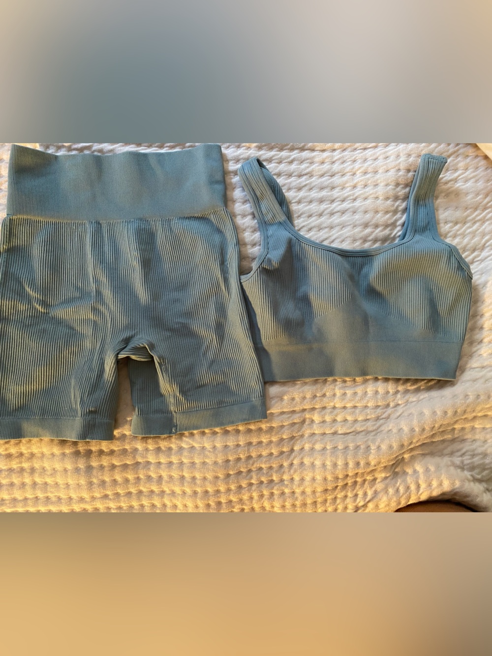 Work out Ribbed Tank and Shorts Set - Sage Green